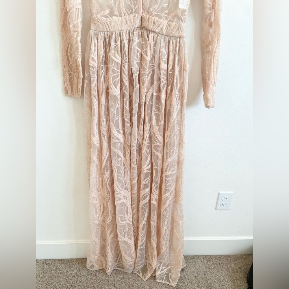 House of CB Peach pink Lucya long sleeve sequin limited edition gown S - Picture 9 of 12